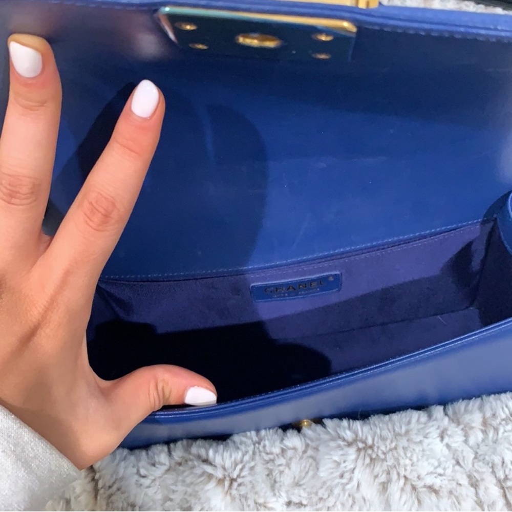 Chanel Blue Boy Bag with Gold Chain - Picture 10 of 14